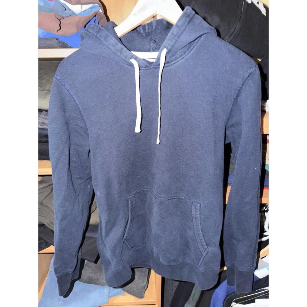 Reigning Champ Navy Blue Hoodie with White Drawstrings